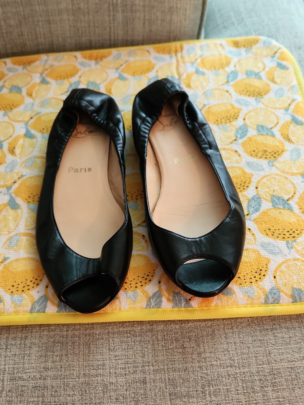 Christian Louboutin Black Leather Peep-Toe Ballet Flats